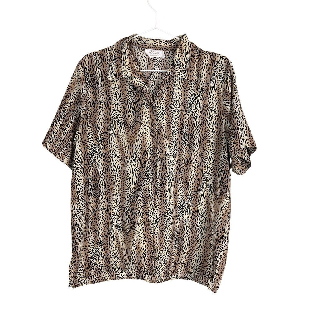 Voir Animal Print Top M Brown Retro Safari Classic Resort Chic Exotic Jungle